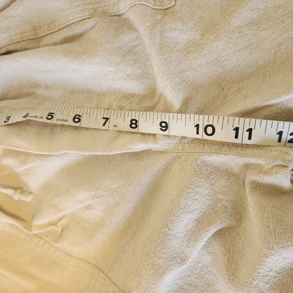 Cream Color Cotton Pockets Faux Zipper Straight Leg Wome's Pants Size L
